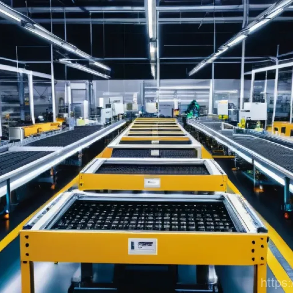 리쇼어링의 운영 효율성 개선 방안 - A high-tech, brightly lit smart factory interior. Advanced robotic arms are meticulously assembling ...