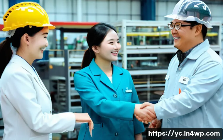 리쇼어링의 법적 고려 사항 - A vibrant, modern Korean factory interior, brightly lit and clean, showcasing advanced machinery ope...