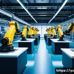 Home 19 리쇼어링의 성공 전략 분석 - A modern high-tech smart factory interior showcasing advanced automation and AI-driven production li...