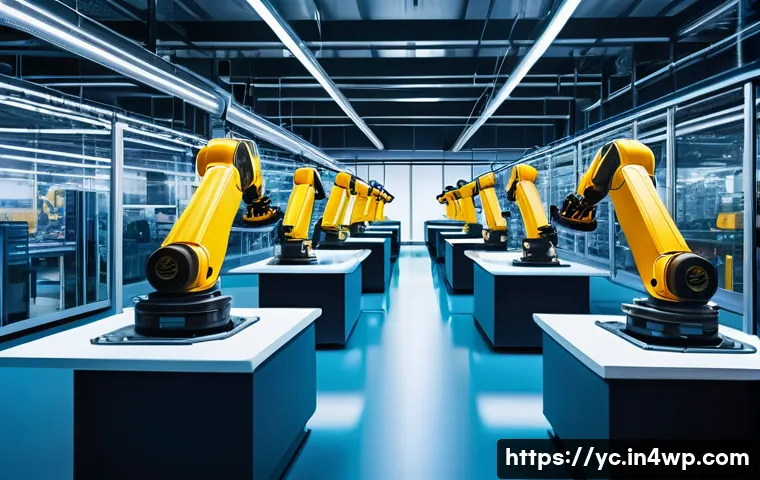 리쇼어링의 성공 전략 분석 - A modern high-tech smart factory interior showcasing advanced automation and AI-driven production li...